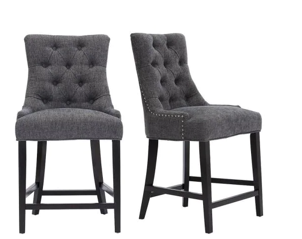 Bakerford Charcoal Gray Upholstered Bar Stool with Tufted Back (Set of 2) by Vanessa Jane