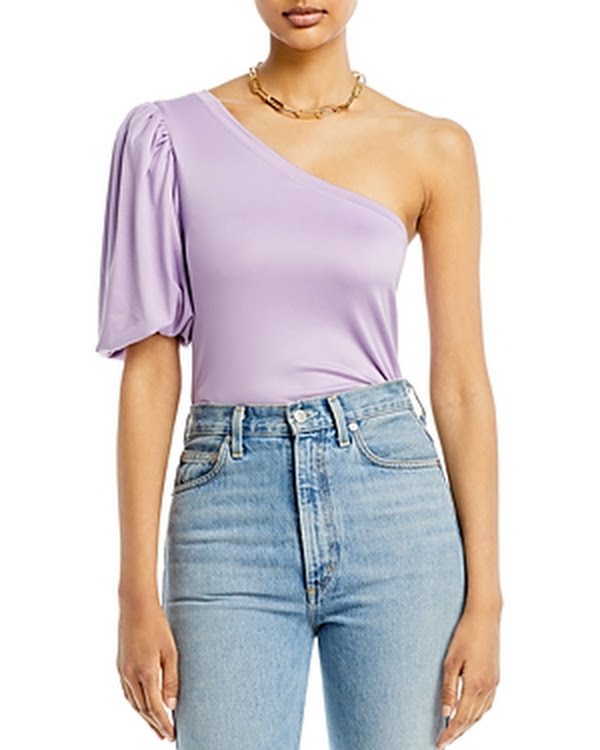 Aqua One Shoulder Puff Sleeve Tee by Vanessa Jane