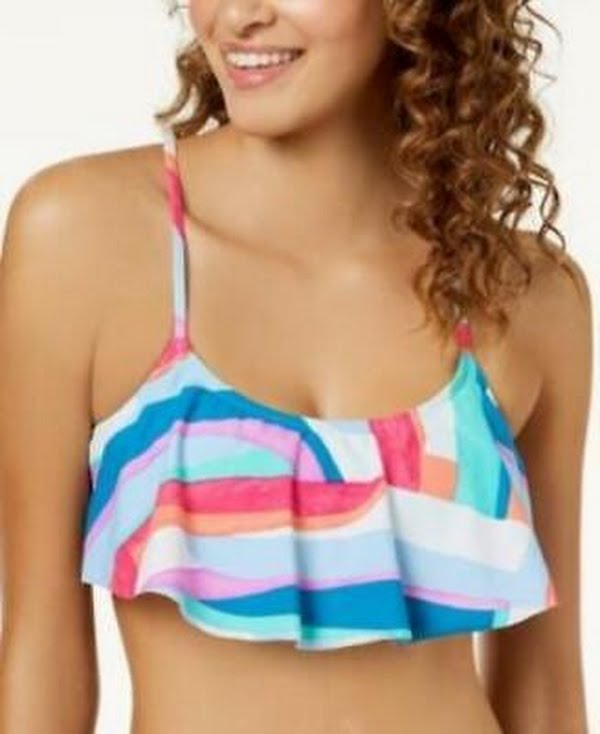 Hula Honey Juniors Flying Flounce Cross-Back Bralette Bikini Top, Size Large by Vanessa Jane