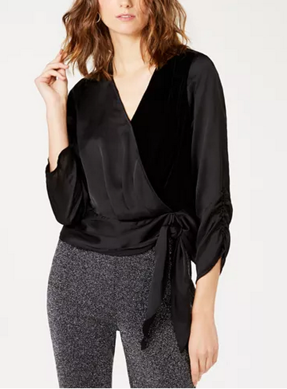 I.n.c. Women's Petite Velvet Wrap Top by Vanessa Jane