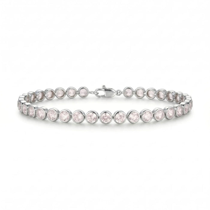 8.12 Ct Round Pink Rose Quartz Bezel Sterling Silver Inline Lobster Clasp Tennis Bracelet by Fine Color Jewels