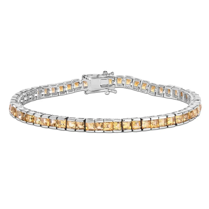 8.25 Ct Princess Yellow Citrine Channel Sterling Silver Inline Tennis Bracelet by Fine Color Jewels