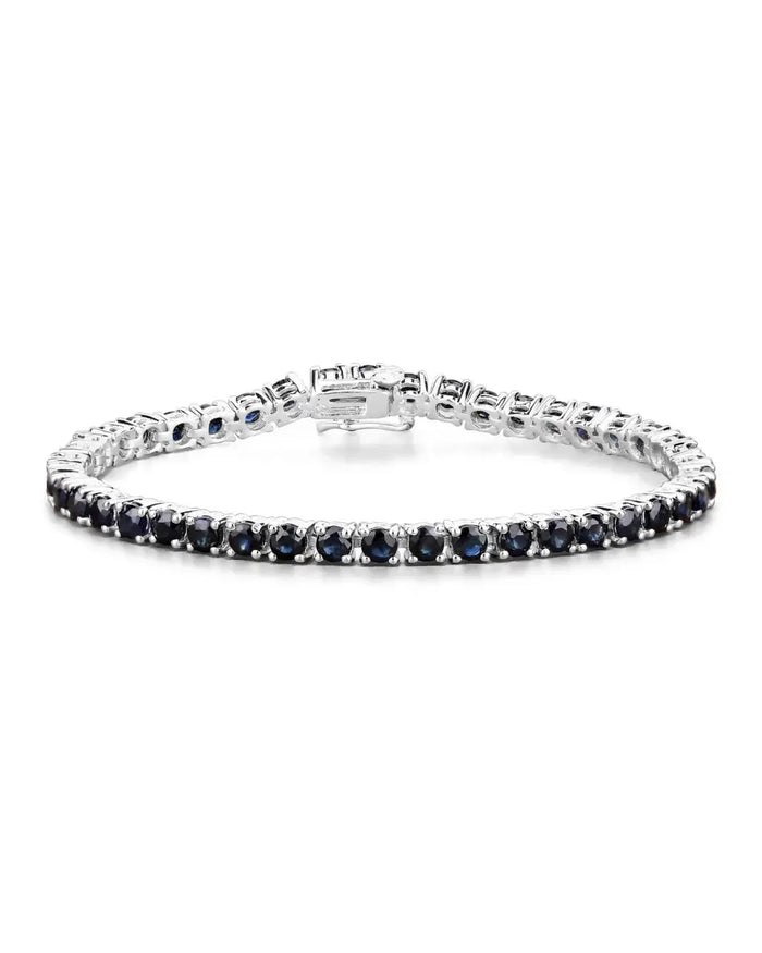 8.36 Ct Round Blue Sapphire Prong Sterling Silver Tennis Bracelet by Fine Color Jewels