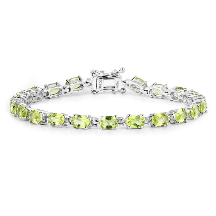 8.61 Ct Oval Olive Green Peridot Prong Sterling Silver Inline Tennis Bracelet by Fine Color Jewels