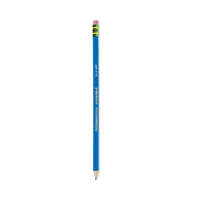 Ticonderoga Erasable Colored Pencils, 2.6 mm, 2B (#1), Blue Lead, Blue Barrel, Dozen