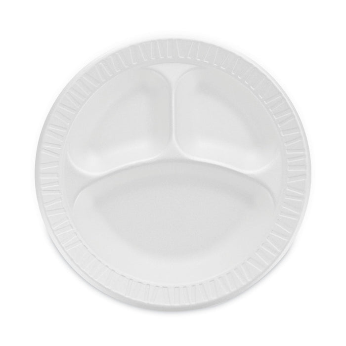 Dart Concorde Non-Laminated Foam Plate, 3-Compartment, 10.25" dia, White, 125/Pack, 4 Packs/Carton
