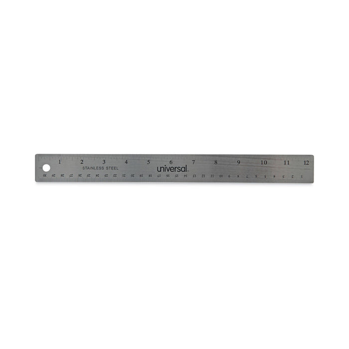Universal Stainless Steel Ruler with Cork Back and Hanging Hole, Standard/Metric, 12" Long