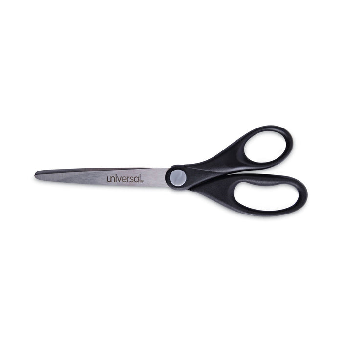Universal Stainless Steel Office Scissors, Pointed Tip, 7" Long, 3" Cut Length, Black Straight Handle