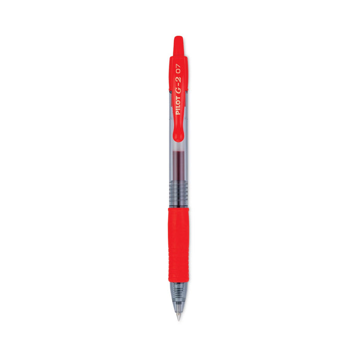 Pilot G2 Premium Gel Pen, Retractable, Fine 0.7 mm, Red Ink, Smoke Barrel, Dozen