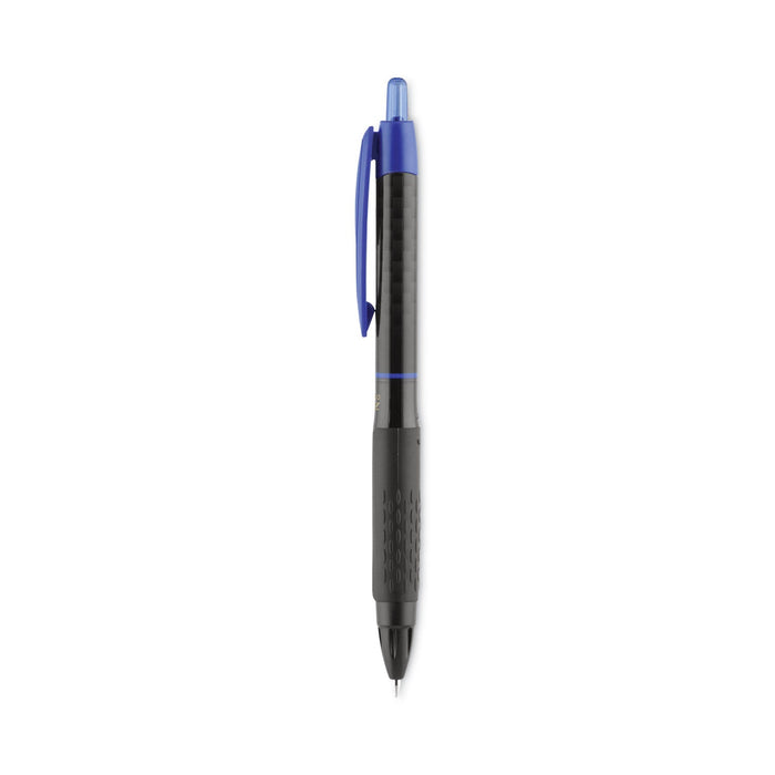 uniball 307 Gel Pen, Retractable, Micro 0.5 mm, Blue Ink, Black Barrel, Dozen