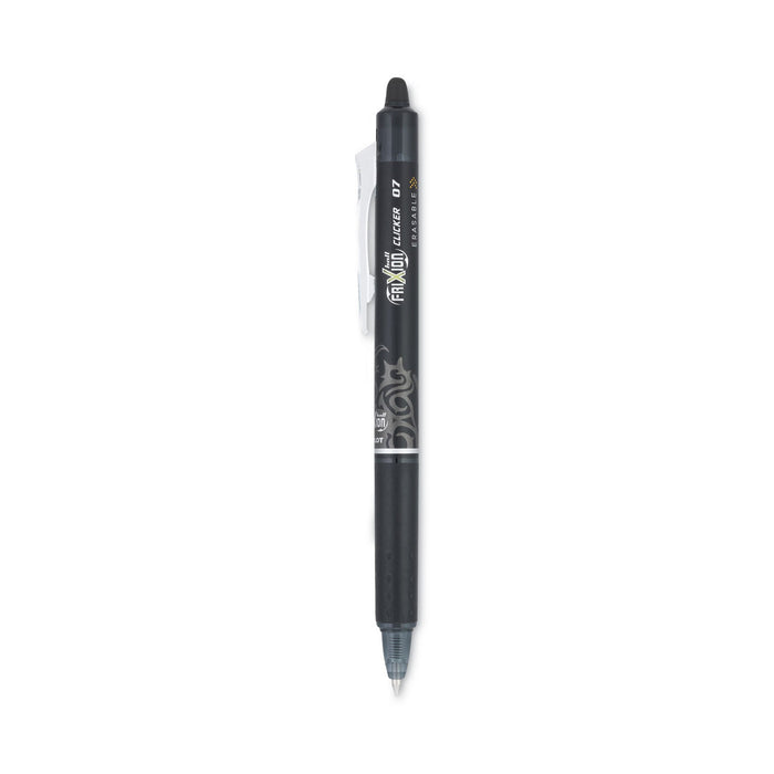 Pilot FriXion Clicker Erasable Gel Pen, Retractable, Fine 0.7 mm, Black Ink, Black Barrel