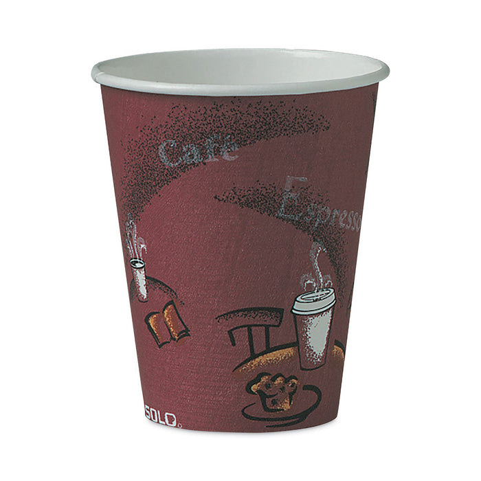 Dart Solo Paper Hot Drink Cups in Bistro Design, 8 oz, Maroon, 50/Pack