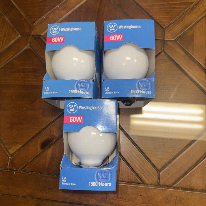 3vintage new Westinghouse GE 60 Watt G25 Light Bulbs Vanity Globe Frosted Clear by Price Is Right Miami