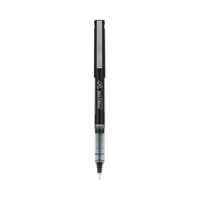 Pilot Precise V7 Roller Ball Pen, Stick, Fine 0.7 mm, Black Ink, Black Barrel, Dozen
