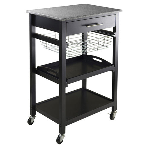 Winsome Julia Granite Top Kitchen Cart Wood/Black - Winsome by Vanessa Jane