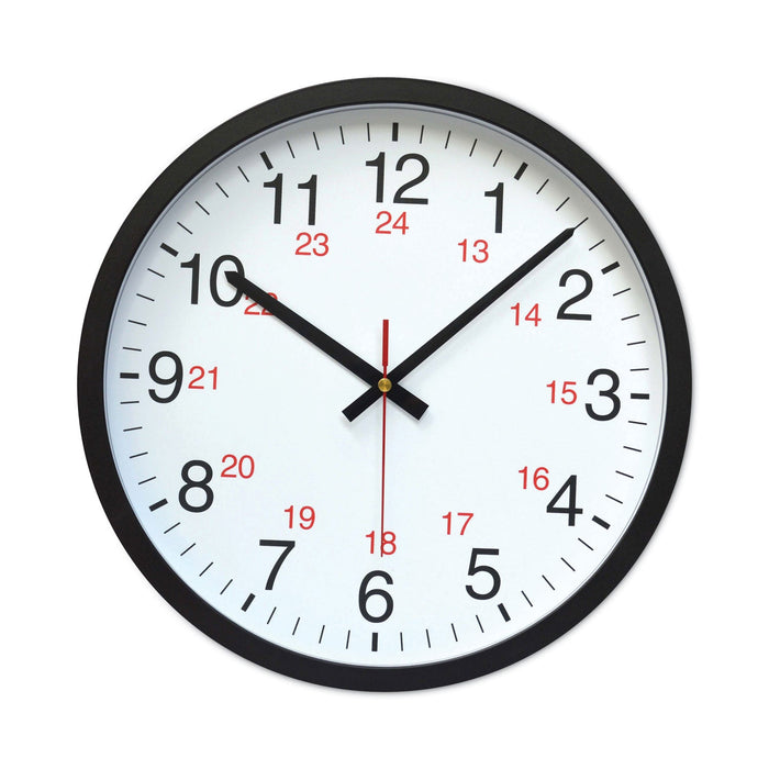 Universal 24-Hour Round Wall Clock, 12.63" Overall Diameter, Black Case, 1 AA (sold separately)