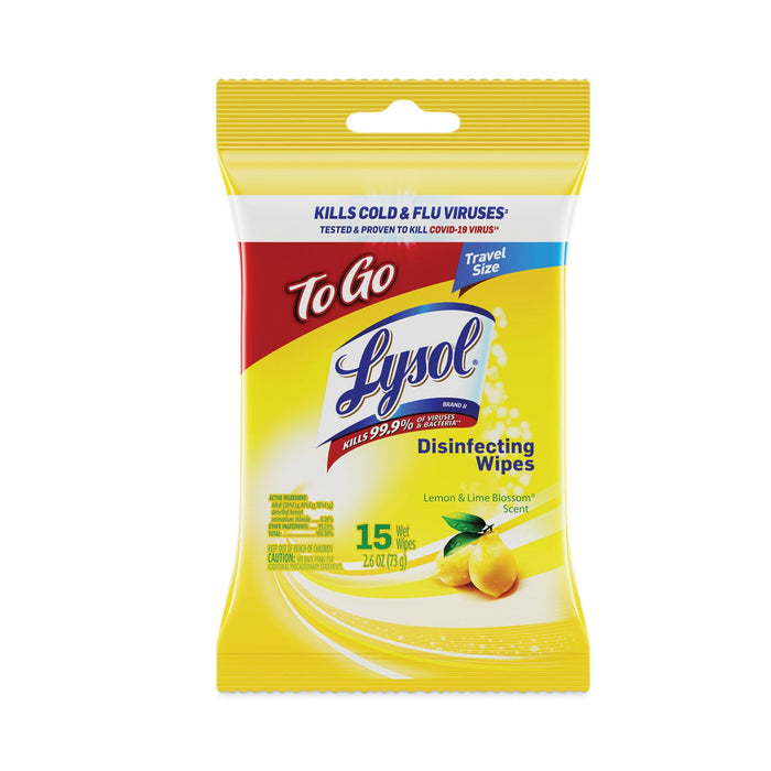 LYSOL Disinfecting Wipes To-Go Flatpack, 6.29 x 7.87, Lemon and Lime Blossom, 15 Wipes/Flat Pack, 48 Flat Packs/Carton