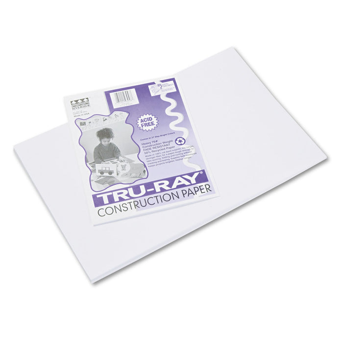 Pacon Tru-Ray Construction Paper, 76 lb Text Weight, 12 x 18, White, 50/Pack