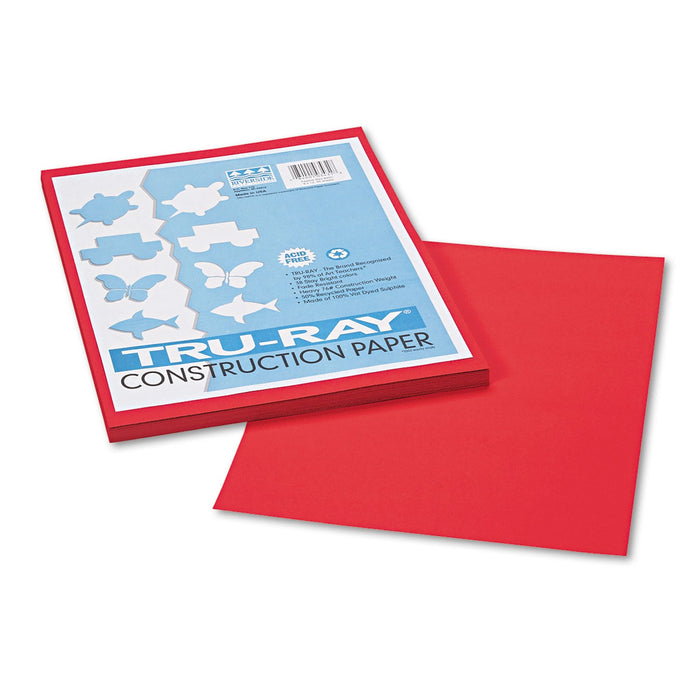 Pacon Tru-Ray Construction Paper, 76 lb Text Weight, 9 x 12, Festive Red, 50/Pack