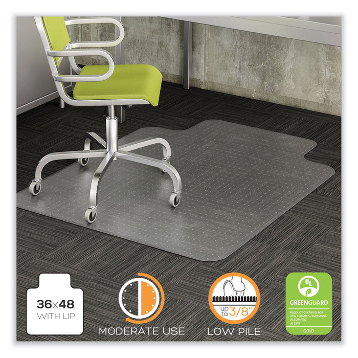 deflecto DuraMat Moderate Use Chair Mat, Low Pile Carpet, Roll, 36 x 48, Lipped, Clear