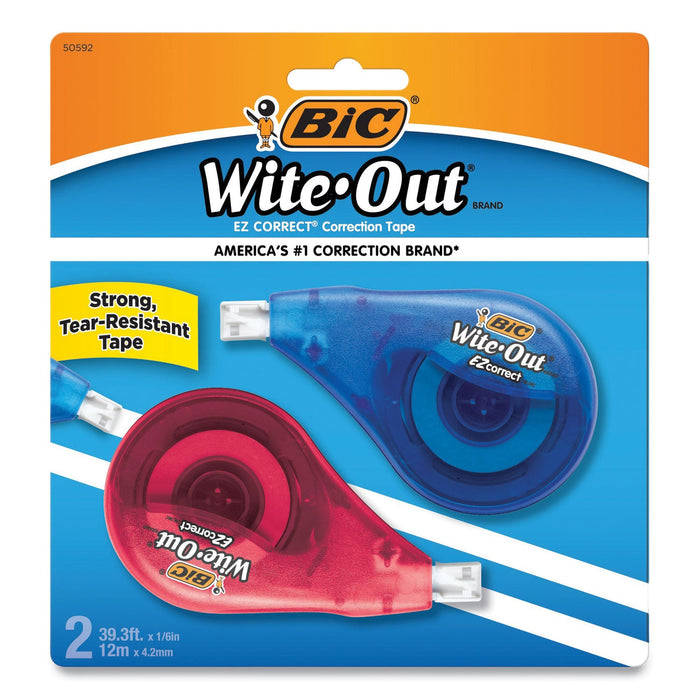 BIC Wite-Out EZ Correct Correction Tape, Non-Refillable, Blue/Orange Applicators, 0.17" x 472", 2/Pack