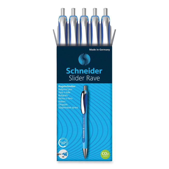 Schneider Slider Rave XB Ballpoint Pen, Retractable, Extra-Bold 1.4 mm, Blue Ink, Blue/Light Blue Barrel