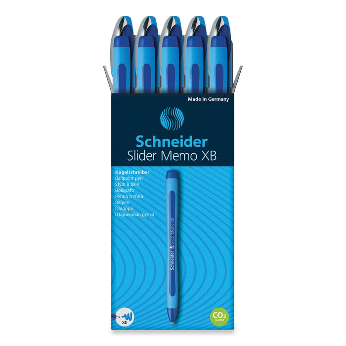 Schneider Slider Memo XB Ballpoint Pen, Stick, Extra-Bold 1.4 mm, Blue Ink, Blue/Light Blue Barrel, 10/Box