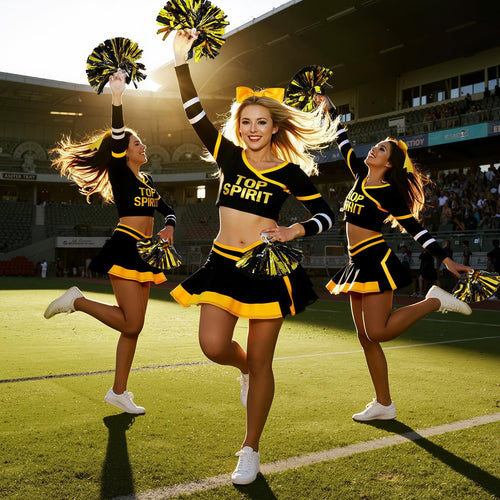 ROC PARTY Women Cheerleader Costume Yellow with Hairpins Pom Poms Size S by Deal US