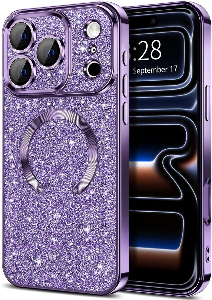 Glitter Clear Magnetic Case for iPhone 17 Pro 6.3" Purple Sparkle MagSafe Compatible by Merch Section