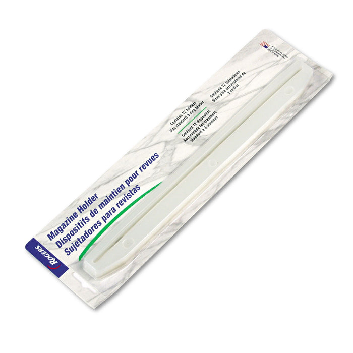 Rubbermaid 3-Hole Punched Plastic Edge Strip Magazine Holders For Ring Binders, 1 x 11.63, Frost, 12/Pack
