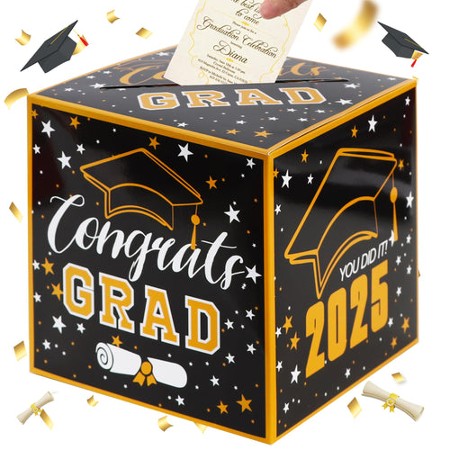 BEISHIDA 2025 Graduation Card Box Black Gold 9x9x9 Inch Party Decor by Deal US