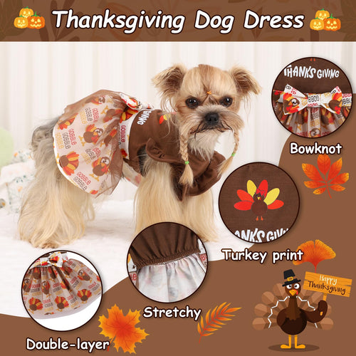 Sebaoyu Thanksgiving Dog Dress Brown Small Size by Deal US