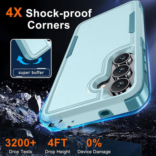 Military-Grade Shockproof Case for Samsung Galaxy S25 FE with Screen Protector Camera Cover Mint Green by Merch Section
