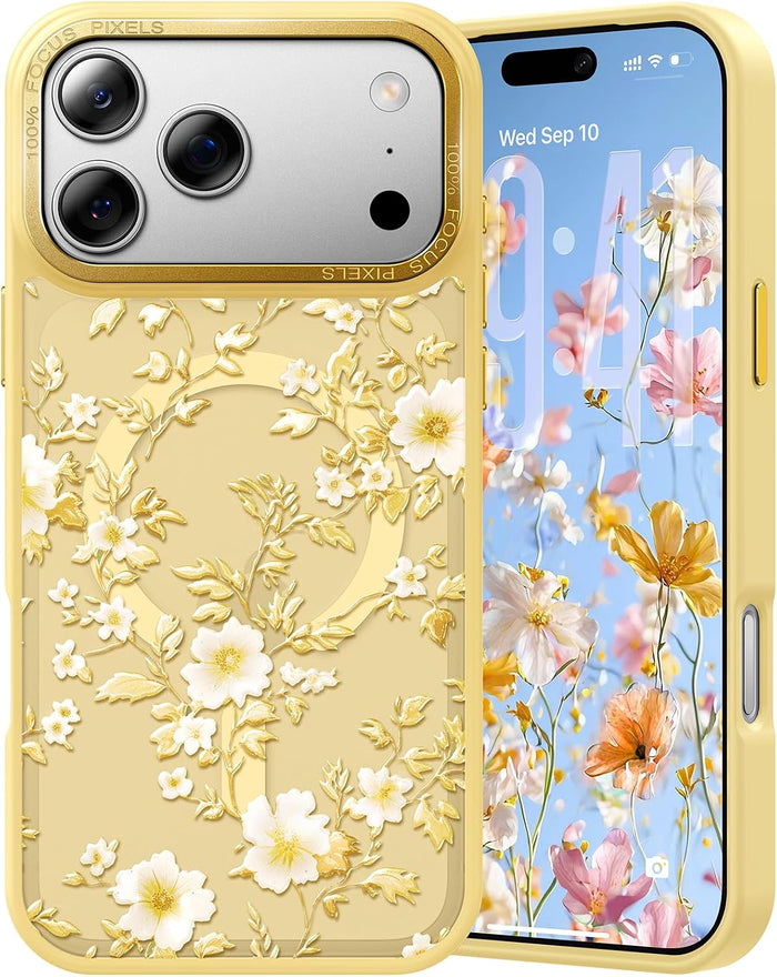 Slim Fit Floral Shockproof Case for iPhone 17 Pro 6.3" Yellow MagSafe Compatible by Merch Section