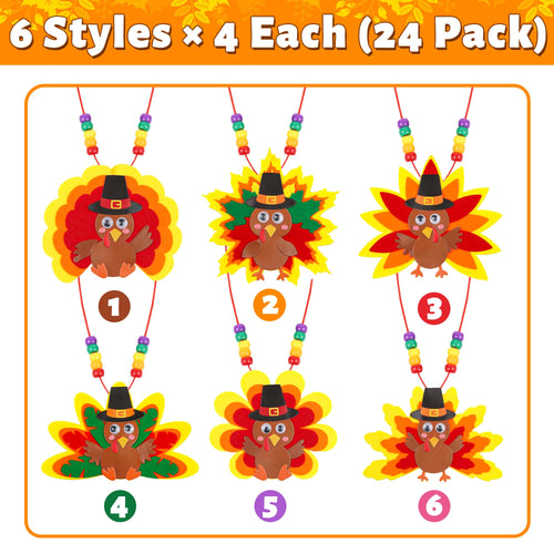 Huyamap Thanksgiving Turkey Necklace Craft Kits 24 Pack Colorful Style 1 by Deal US