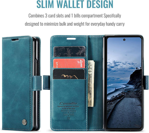 Classic Leather Wallet Flip Case for Samsung Galaxy Z Fold 7 5G with Kickstand Card Holder Teal by Merch Section