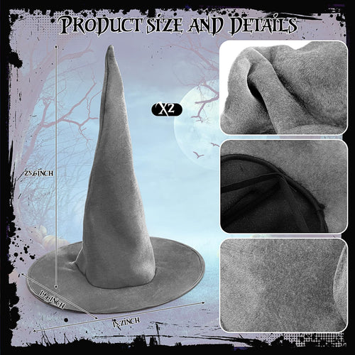 JenPen 2 Pcs Large Halloween Witch Hat Women Velvet Ruched Wide Gray One Size by Deal US