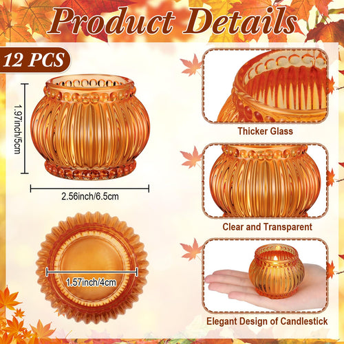 Mumufy 12 Pcs Orange Pumpkin Glass Votive Candle Holders Thanksgiving Decor by Deal US