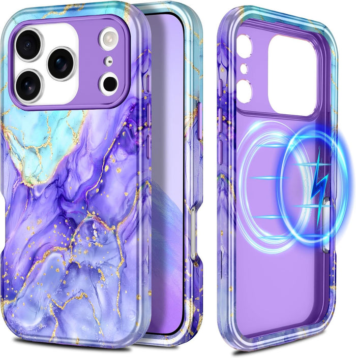 Military-Grade Drop Test Slim Shockproof Case for iPhone 17 Pro 6.3" Marble Cobalt Violet by Merch Section