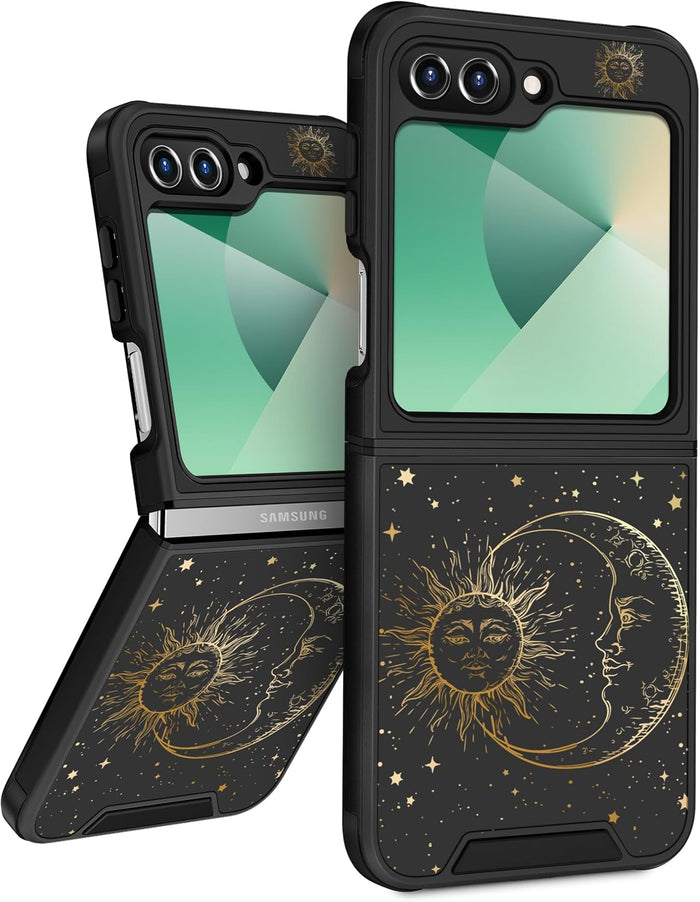 Cute Sun Moon Stars Case for Samsung Galaxy Z Flip 6 with Slide Camera Cover by Merch Section