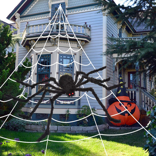 OCATO 200" Halloween Spider Web + 59" Giant Spider Decorations Black by Deal US