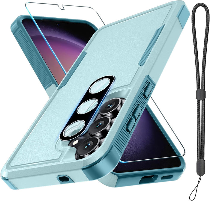 Military-Grade Shockproof Case for Samsung Galaxy S25 FE with Screen Protector Camera Cover Mint Green by Merch Section