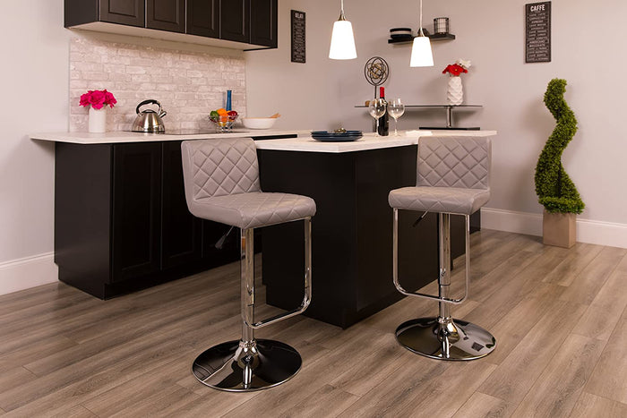 Flash Furniture Set of 2 Contemporary Gray Vinyl Adjustable Height Barstool by Vanessa Jane