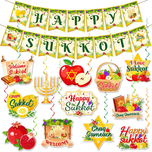 Sukkot Decorations Hanging Swirls Happy Sukkot Banner Ceiling Decor by Deal US