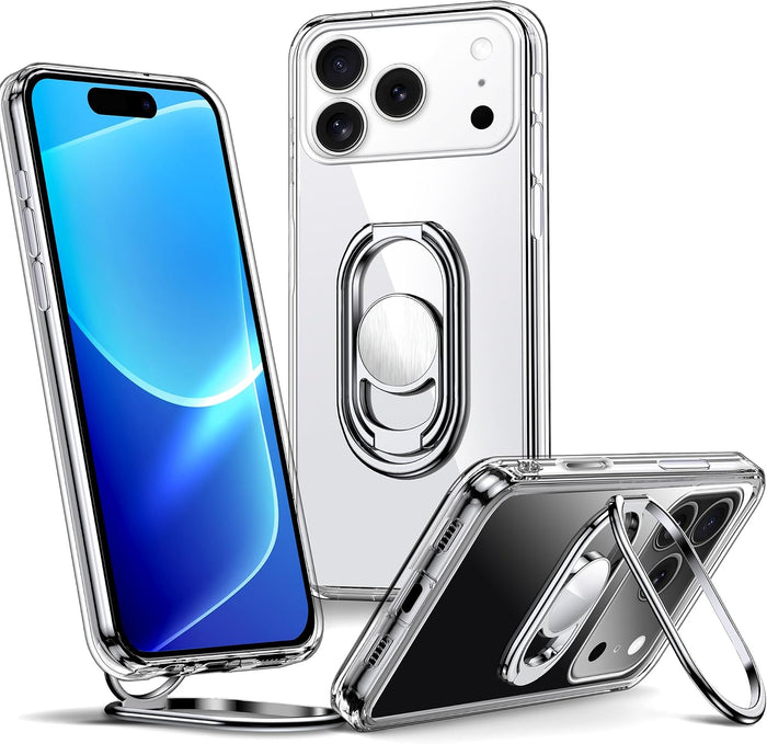 Clear Case with Double Ring Stand for iPhone 17 Pro 6.3" Shockproof Cover by Merch Section