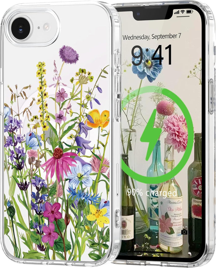 Cute Flower Clear Case for iPhone 16e & 17e Green Floral Pattern by Merch Section