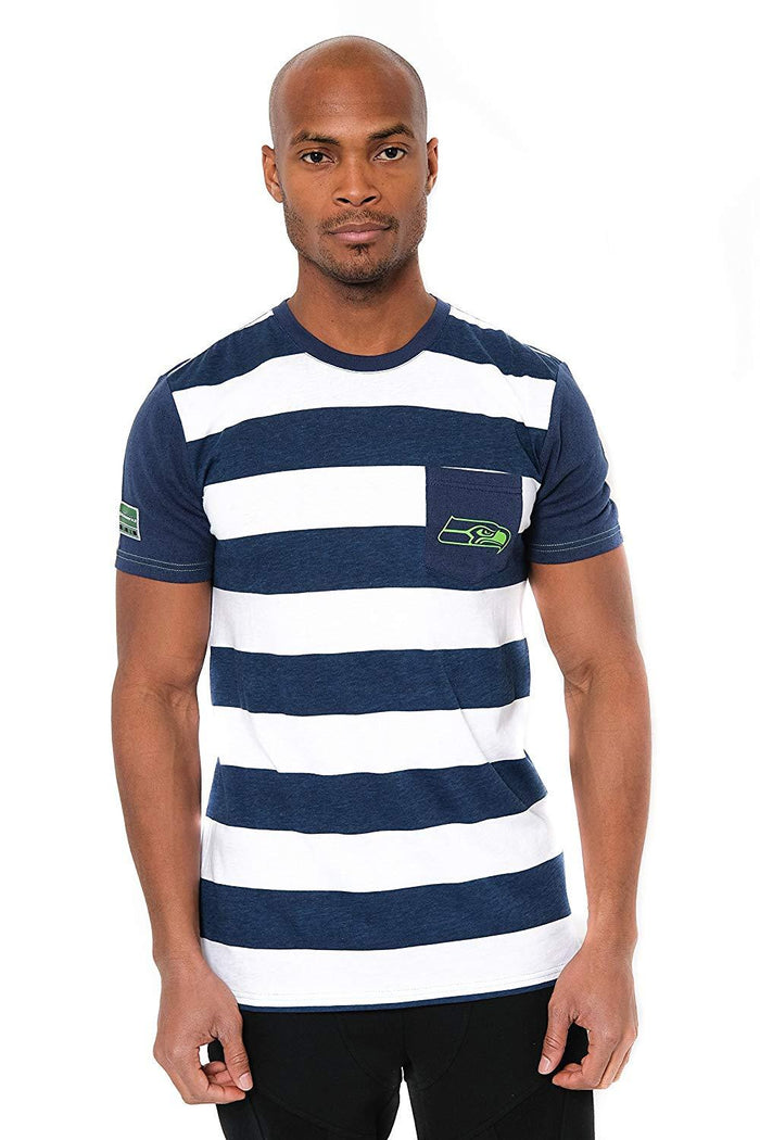 NFL Seattle Seahawks Mens Short Sleeve Stripe T-Shirt with Pocket, Medium by Vanessa Jane