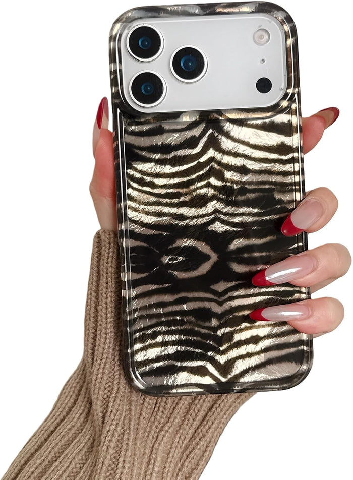 Glitter Leopard Print Case for iPhone 17 Pro Zebra Stripe Shockproof by Merch Section