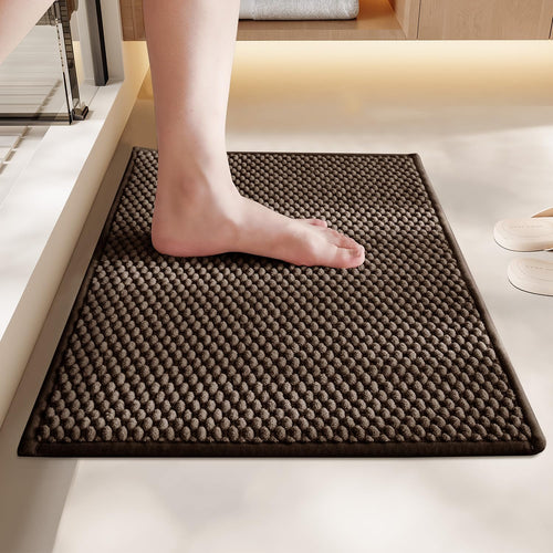 BULULOM Chenille Bathroom Rug Rubber Backing Brown 16x24 Absorbent Mat by Deal US