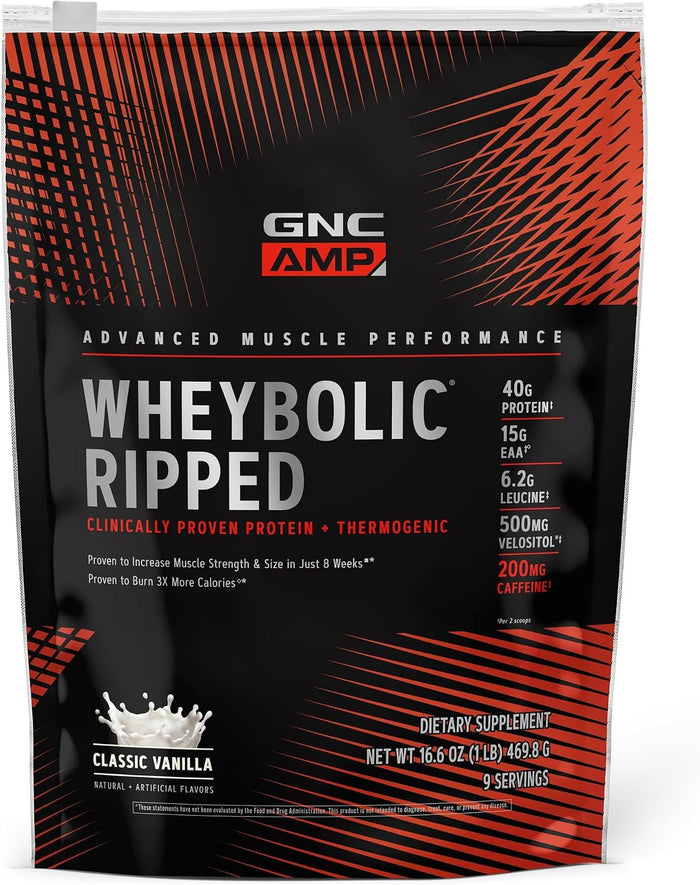 GNC AMP Wheybolic Ripped Whey Protein, Classic Vanilla, 16.6 oz (9 Servings)